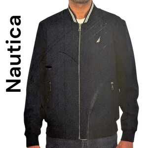 Men's | Nautica | Bomber Full Zip Jacket Ribbed Trim | Dark Blue | Medium